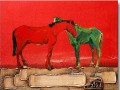 オリジナルの装飾が施された厚いペイントの馬